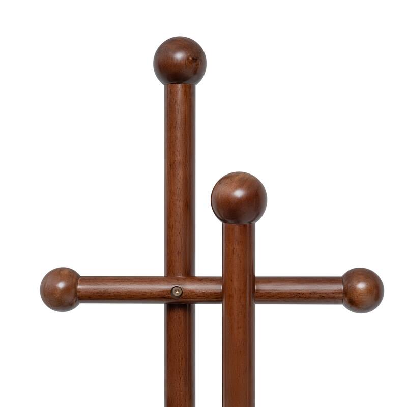 Freestanding Coat Rack Wooden Coat Tree with 6 Hooks and 2 Main Rods - 73.23"H x 15.75"W