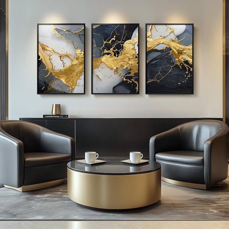 Black and White Gold Abstract Wall Art - 16 x 24