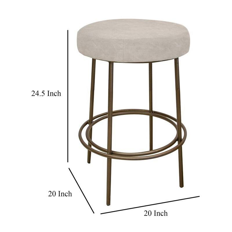 Sierra Counter Height Stool, Gray Faux Leather, Brass Metal, 24 Inch