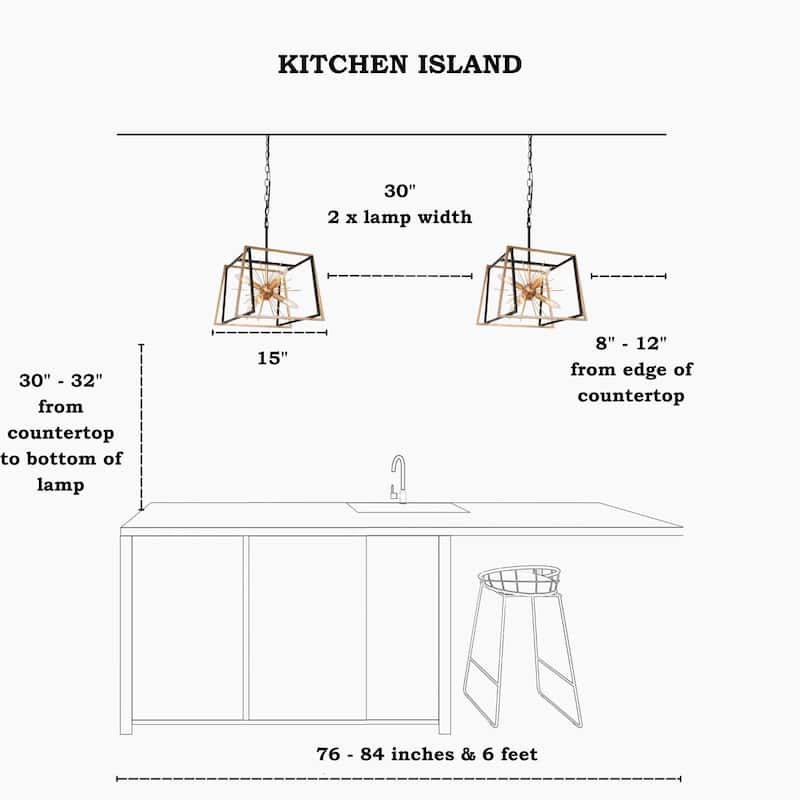 Modern Farmhouse 6-Light Black Gold Sputnik Chandelier Geometric Island Lights for Kitchen