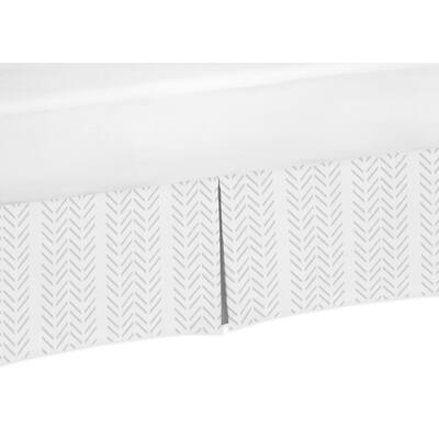 Grey Chevron Arrow Collection Boy Crib Bed Skirt - Gray and White Geometric Construction Truck Tire Print