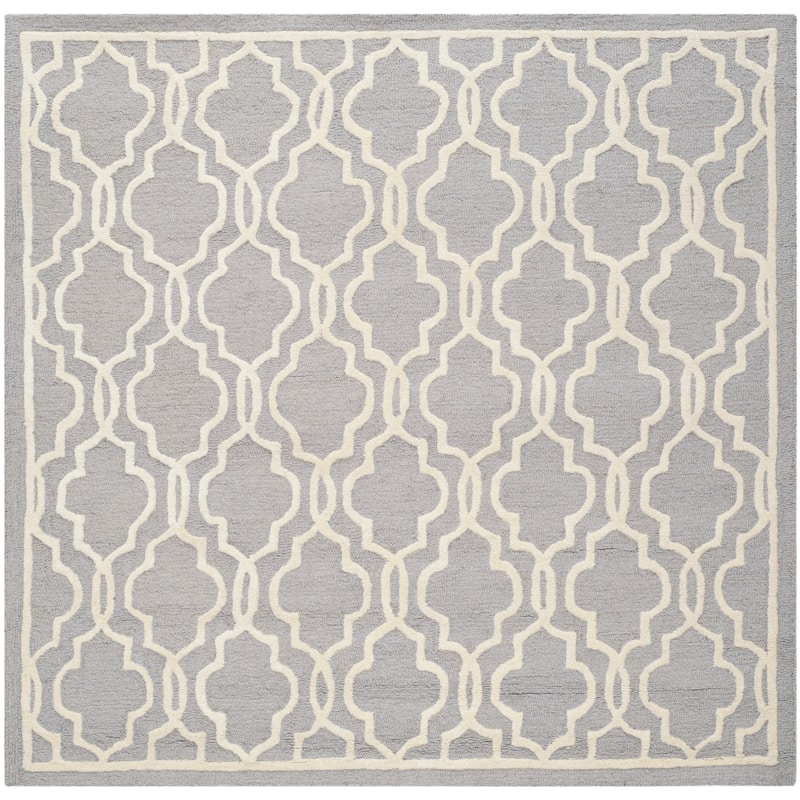 SAFAVIEH Handmade Cambridge Philine Geometric Wool Rug - 6' Square - Silver/Ivory