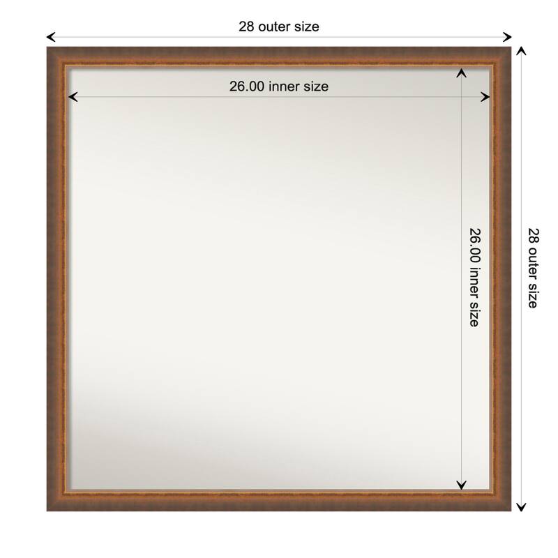 Two Tone Non-Beveled Wood Framed Wall Mirror - Two Tone Bronze Copper - Glass Size 26x26