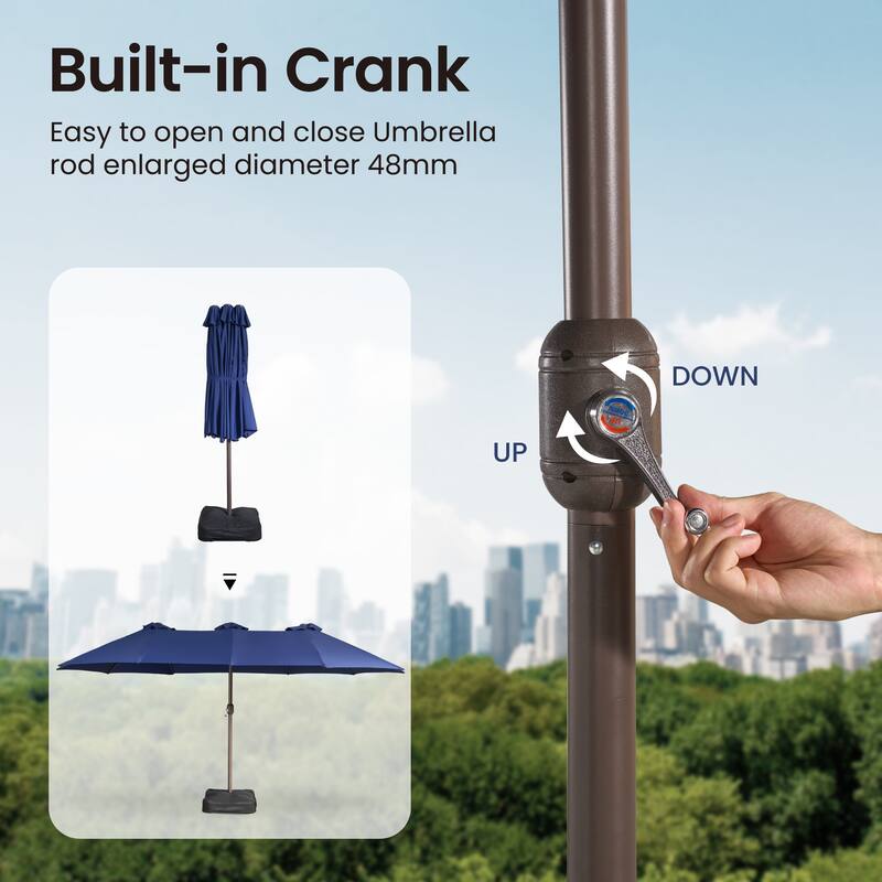 OVIOS 15ft Double-Sided Patio Umbrella with Crank & Weighted Sandbag Base