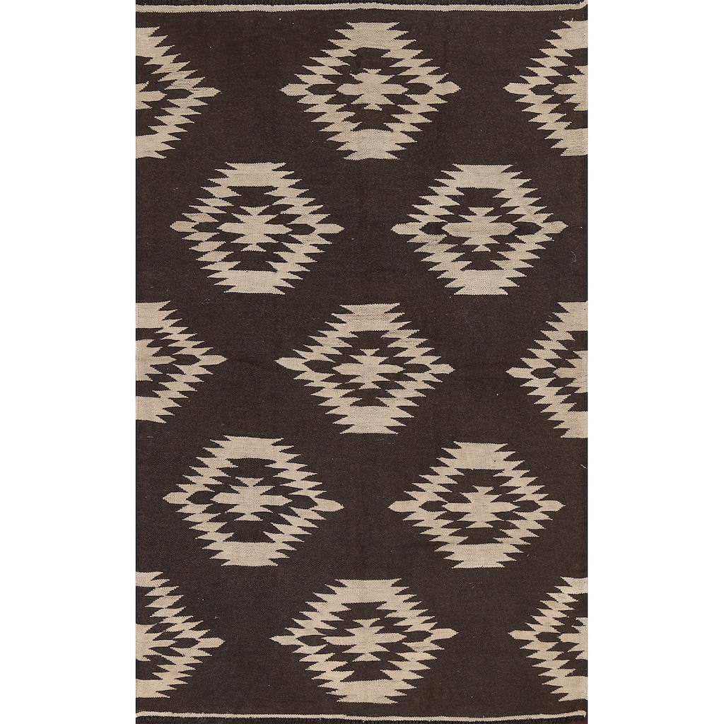 Natural Dye Kilim Tribal Geometric Oriental Wool Area Rug Flat-weave - 4'7" x 7'3"
