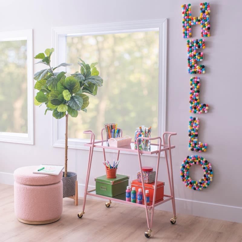 Rosa Mid-Century 2-Teir Rolling Metal Bar Cart - Pink