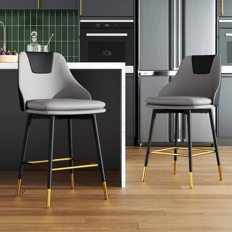 Full Back Upholstered Counter Stool With Metal Frame (Set of 2)