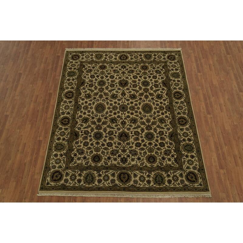 Hand Knotted Oriental 100% Wool Carpet Traditional All-Over Beige & Ivories Agra Area Rug - 9' 10'' X 8' 2''