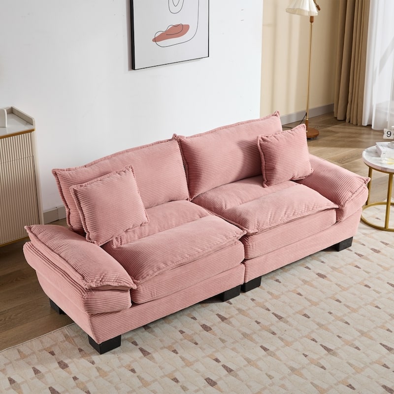 84" Corduroy Sleeper Couch Upholstered Deep Seat Loveseat Sofa with Pillows