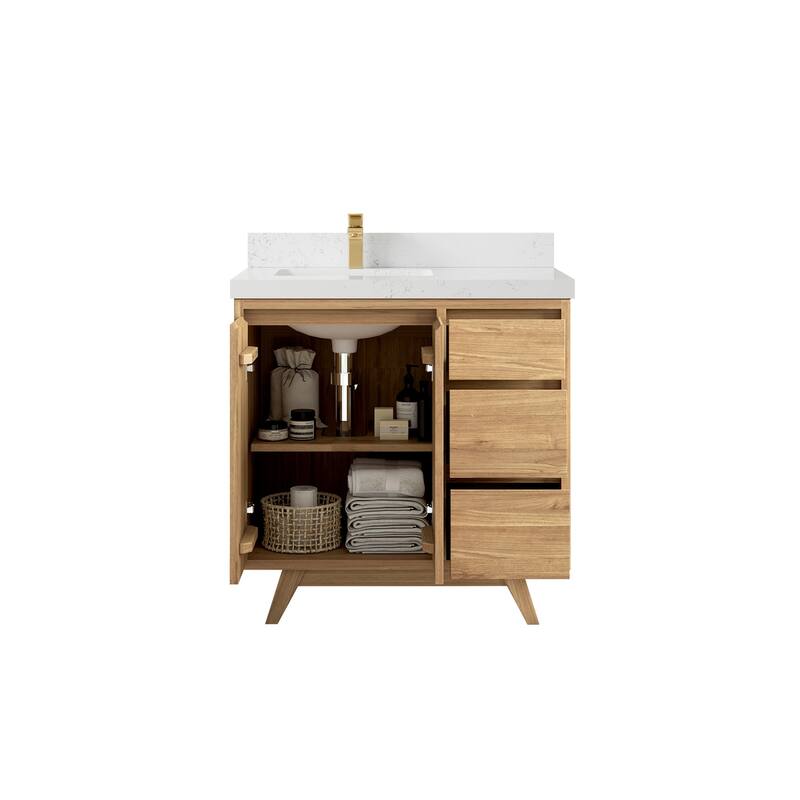 Willow Collections 36 in. W x 22 in. D Madison Teak Left Offset Sink Bathroom Vanity with Countertop