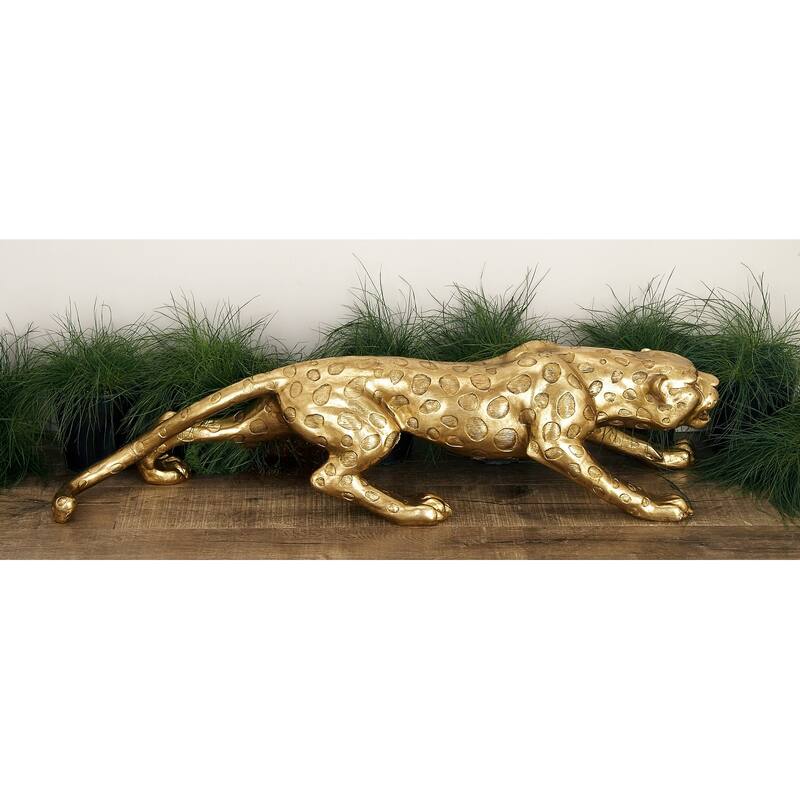 Stylish Polystone Leopard Sculpture - Silver or Gold - Gold