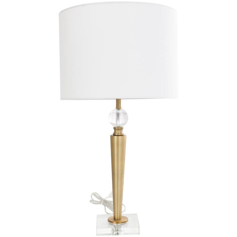 Gold Metal Inverted Cone Shaped Accent Lamp with Glass Ball Accent and Square Base