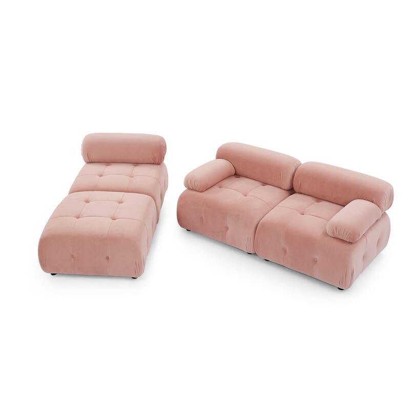 Cake-like Modular Couch Velvet L-shaped Sectional Sofa with Chaise, DIY Combination Seats & Ottoman Set of 4 for Living Room