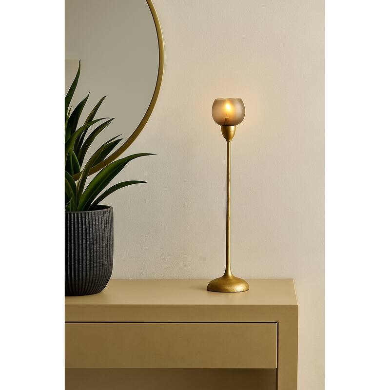 Glass Metal Stem Curved Globe Candle Holder