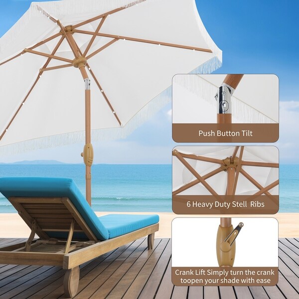 Ainfox 7FT Outdoor Patio Umbrella with Tilt Fringe Tassel