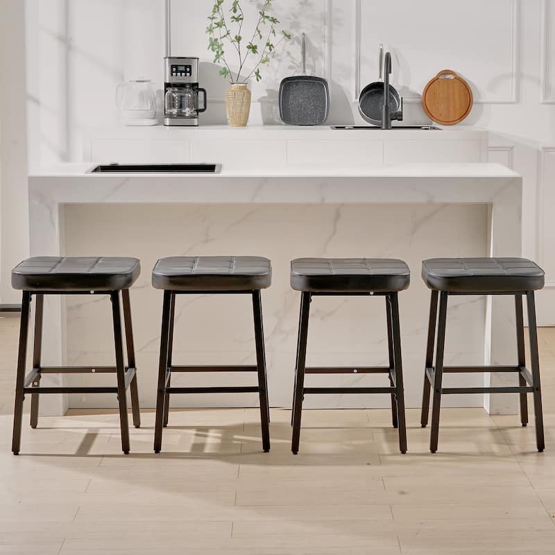 VECELO 24 Inch Counter Height Bar Stools, Backless Bar Stools Set of 2/4/6, Leather Kitchen Stools