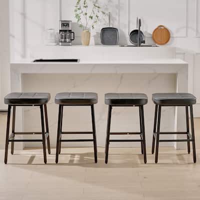 VECELO 24 Inch Counter Height Bar Stools, Backless Bar Stools Set of 2/4/6, Leather Kitchen Stools