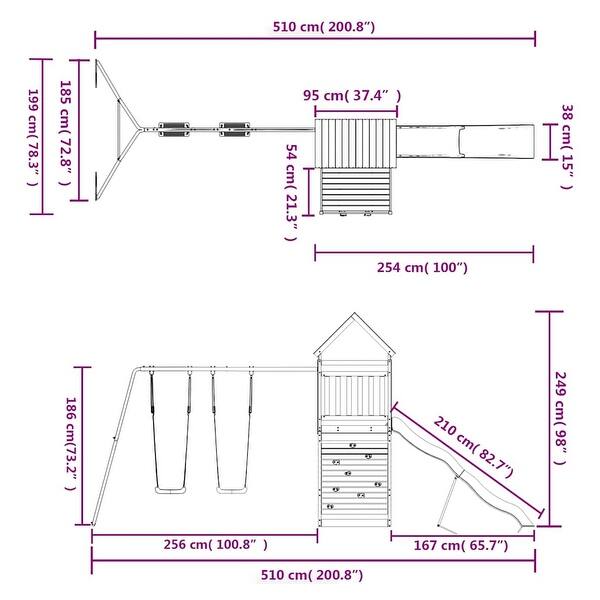 dimension image slide 0 of 3, vidaXL Swing Set Outdoor Backyard Wooden Playground Equipment for Kids Age 3-8