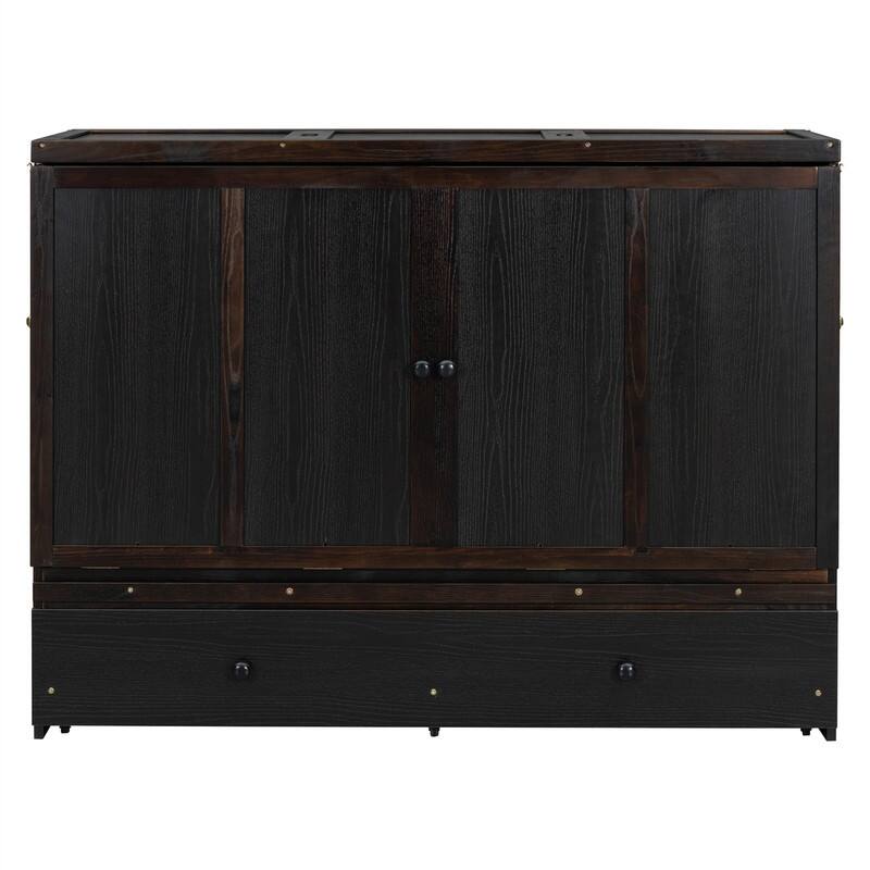 Full/Queen Size Murphy Bed Wall Bed with a Large Storage Drawer and USB Port, Solid Wood Murphy Cabinet Bed, Space Saving Design