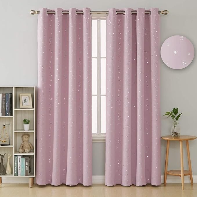 Silver Star Room Darkening Grommet Curtains 2 Panels - 42 x 54 Inch - Lavender Pink