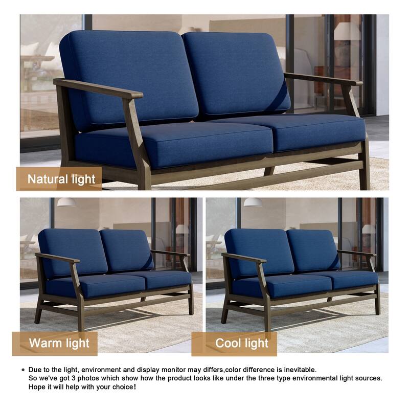 Outdoor Teak Wood Loveseat Sofa with Water-Resistant Cushions