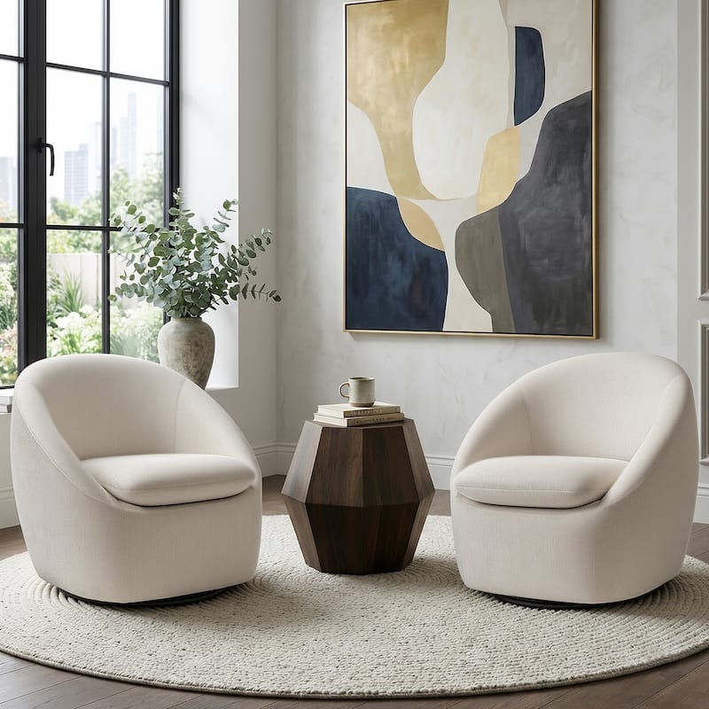 360° Swivel Chenille Upholstered Barrel Accent Chair Armchair - 30.3"W x 28.7"D x 29.5"H - Beige/ Set of 2