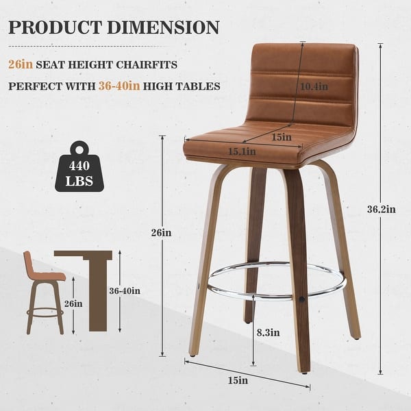 dimension image slide 0 of 10, 26"/29" Faux Leather Swivel Bar/Counter Stools, Set of 2/3