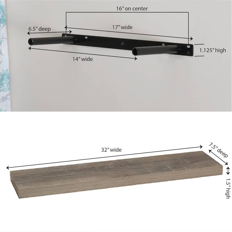 Household Essentials Ashwood Floating Shelf for Wall - 7.5"L x 32.0"W x 1.5"H