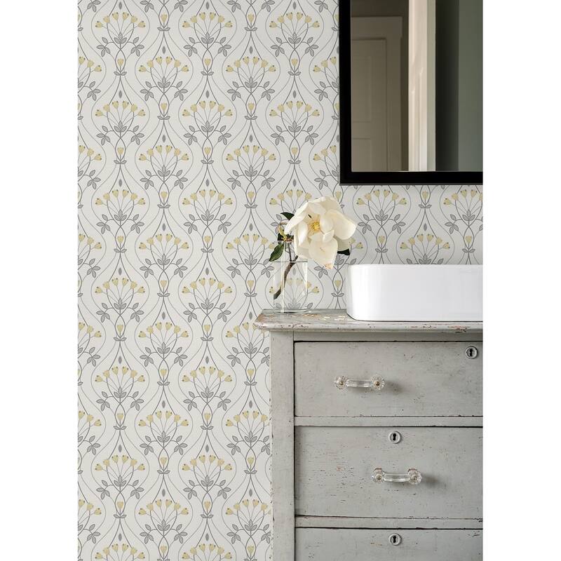A-Street Prints Dard Grey Tulip Ogee Wallpaper