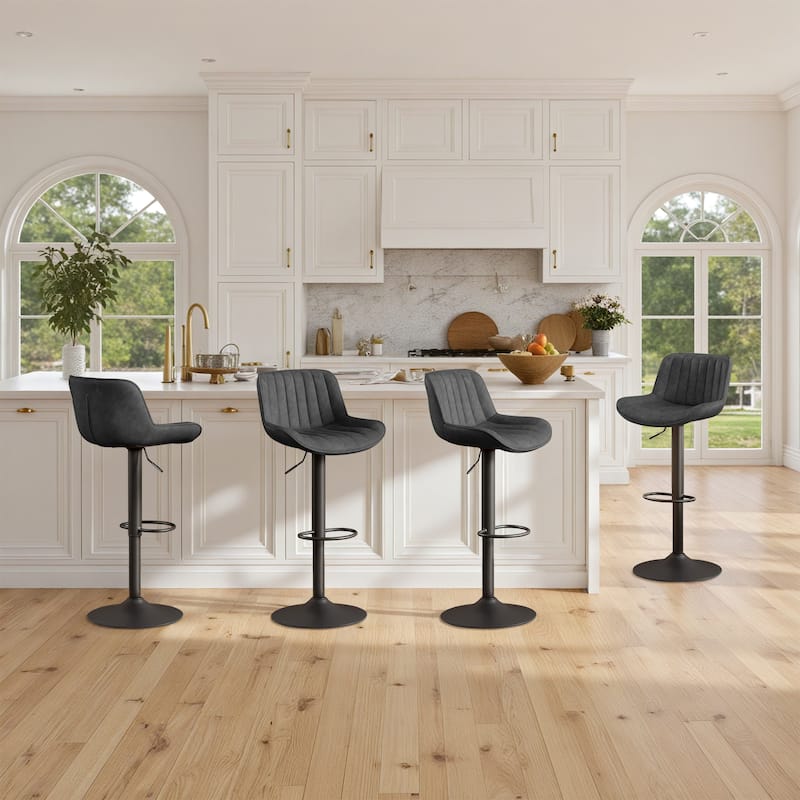 Art Leon Faux Leather Adjustable Swivel Barstool, Set of 4
