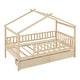 preview thumbnail 49 of 58, Twin Size House Bed with Two Drawers and Roof Design, Pine Wood Frame