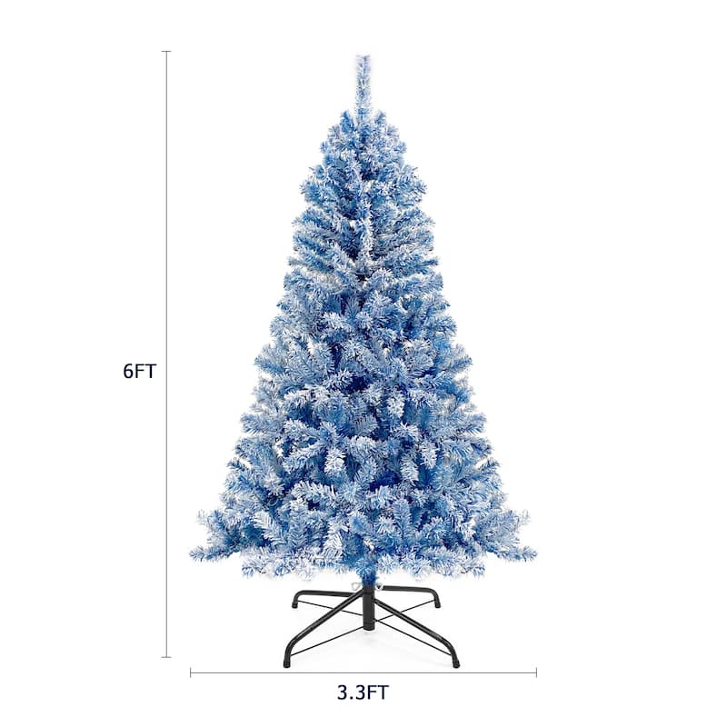 6FT Pre-Lit Flocked Hinged Artificial Fir ChristmasTree w/750 Branch Tips X-mas