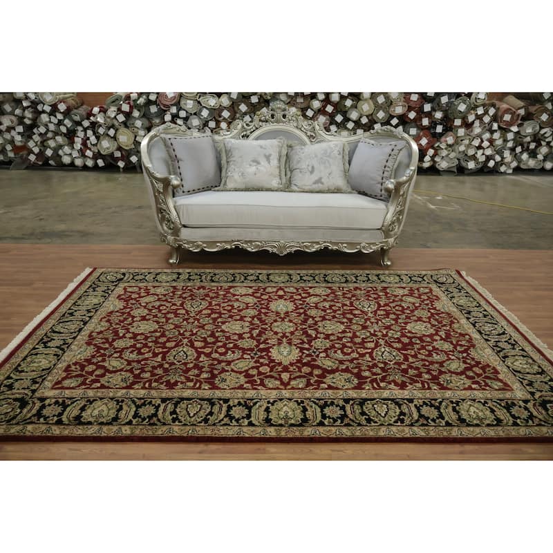 Hand Knotted Oriental 100% Wool Carpet Traditional All-Over Red Agra Area Rug - 9' 2'' X 6' 1''