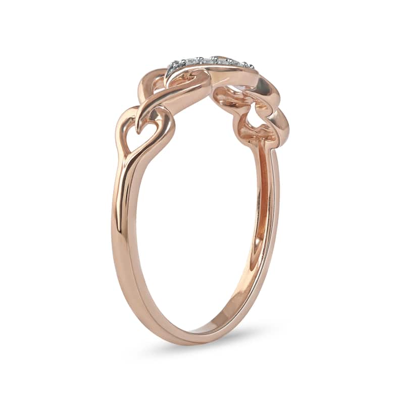 1/20ct TDW Diamond Heart Link Promise Fashion Ring in 10K Rose Gold for Women