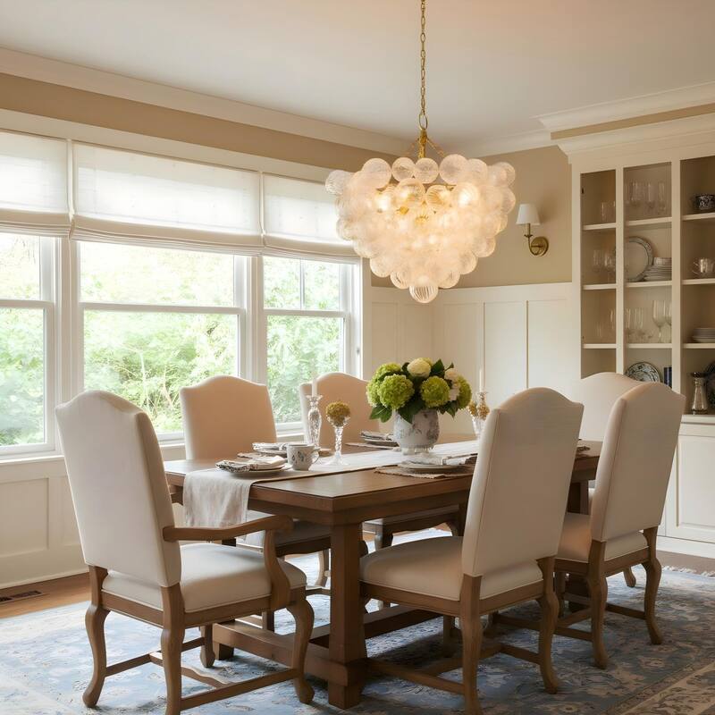 Gold Bubble Ball Chandelier, LED Pendant Light with Glass Globes