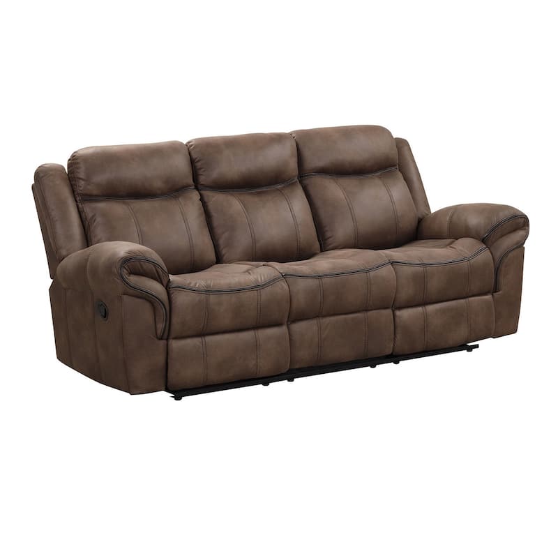 Arisa Sofa, Brown Faux Leather, Drop Down Table with Cupholders, 87 Inch