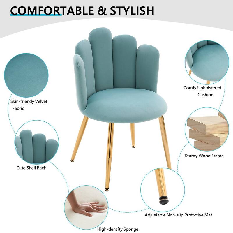 Velvet Vanity Chair Makeup Chair for Vanity with Golden Metal Legs