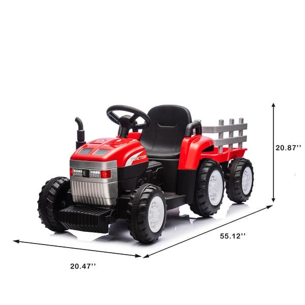 dimension image slide 0 of 4, Battery-Powered 12V Ride-On Tractor with Trailer, Parental Control, Realistic Design, Ideal Christmas Present for Kids