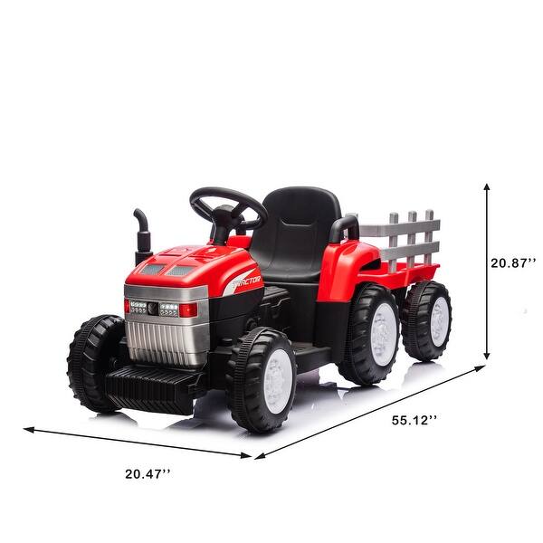 dimension image slide 2 of 4, Kids Electric Excavator Tractor with 12V Battery, Dual Motors, Trailer, USB, and Remote Control - Fun for Ages 3-8