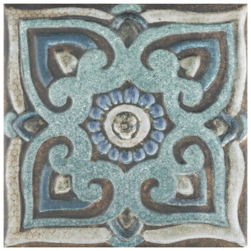 Merola Tile Mandala Decor Mix 7-7/8" x 7-7/8" Ceramic Wall Tile - Case (25 Tiles)