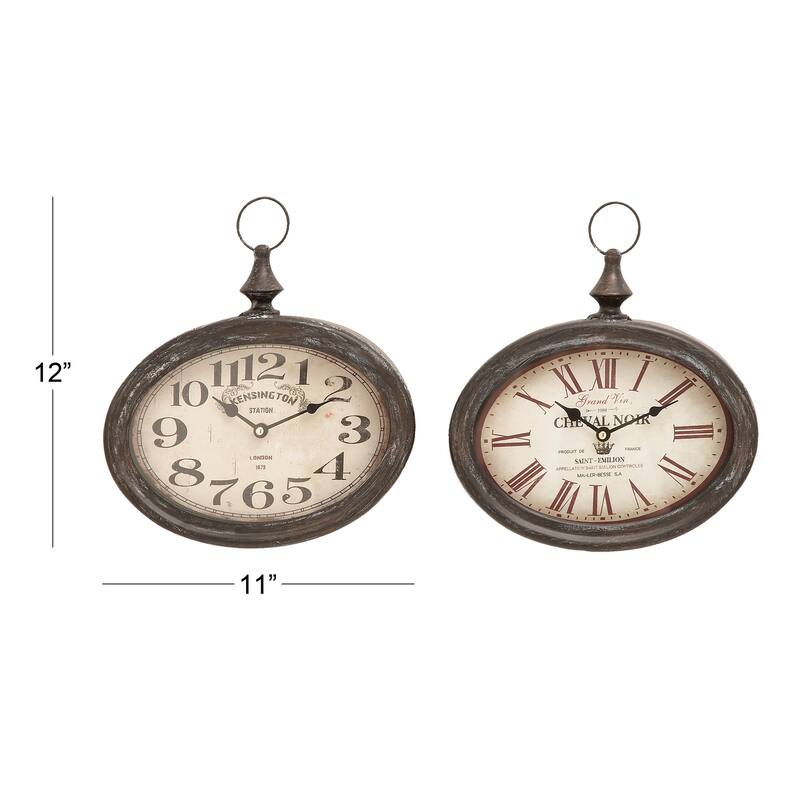Metal Pocket Watch Style Decorative Wall Clock - Set of 2 Cream - Roche River Decor