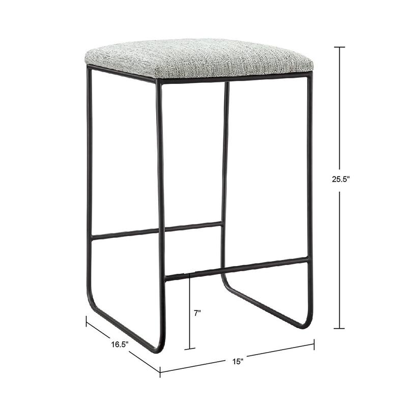 Roomfitters 25.5-Inch Modern Counter Stool, Matte Black Metal Frame with Heathered Gray Faux Linen Seat - Grey+Black