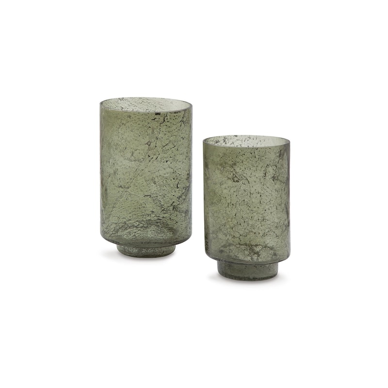 Signature Design by Ashley Clarkton Green Candle Holder Set (Set of 2) - 6.25"W x 6.25"D x 10.13"H