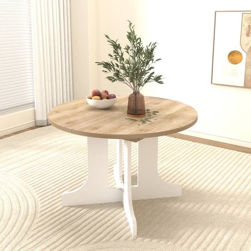 59x43 Inch Expandable Farmhouse Dining Table with X-Base, White Oak Finish - White Oak