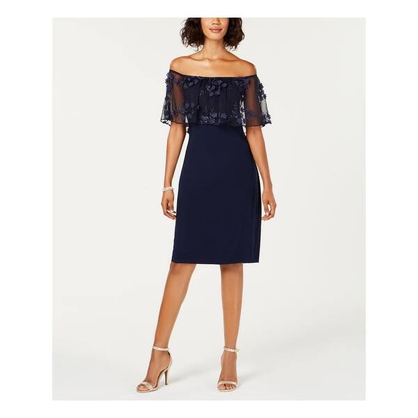 Shop Msk Womens Navy 3d Floral Applique Short Sleeve Off Shoulder
