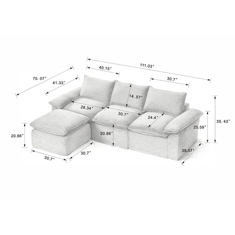 111.03" L-Shaped Modern Chenille Sectional Sofa Cloud Sofa