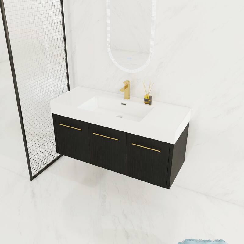 Wall-Mounted Bathroom Vanity with Thick-Edged Resin Basin Sink