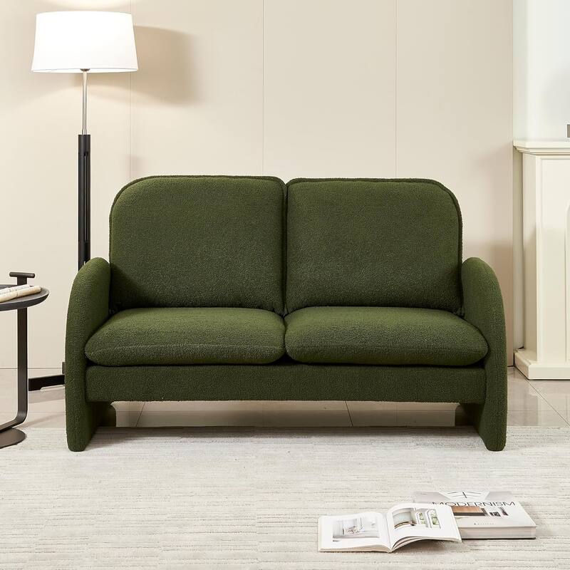 59" Lambswool Fabric Upholstered Loveseat Sofa with High Back & Toss Pillows 2 Seater Leisure Couch ,Tool-Free Assembly