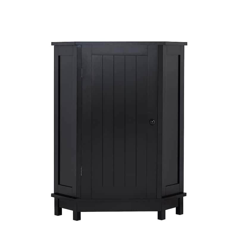 Bathroom Corner Storage Cabinet, Wood Single Door Corner Cabinet, Freestanding Organizer with Adjustable Shelves