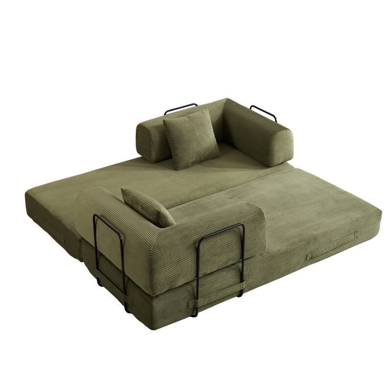Convertible Sleeper Sofa Bed with Pillow, Modern Corduroy Folding Mattress Couch, Floor Sofa Lounge for Compact Spaces